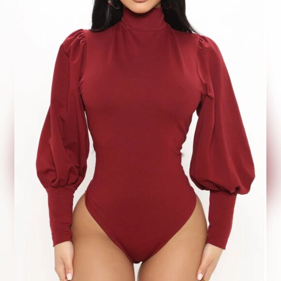 Mock Neck Bodysuit - Wine - Picture 1 of 2